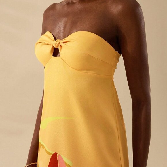 Multicolor Boho Womens Tropical Print Sleeveless Hollow Knot Tube Top Dress - Picture 5 of 7